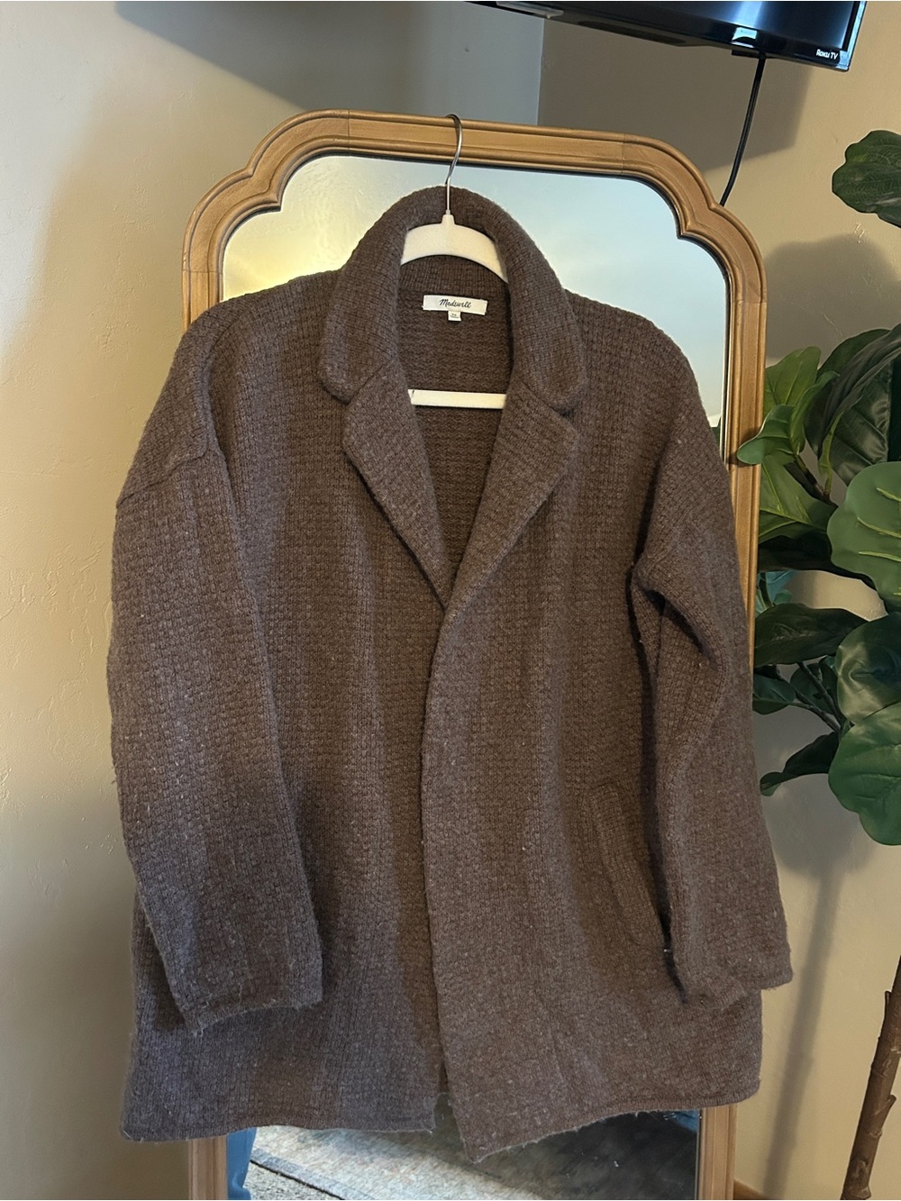 Madewell Cozy Brown Textured Open Cardigan